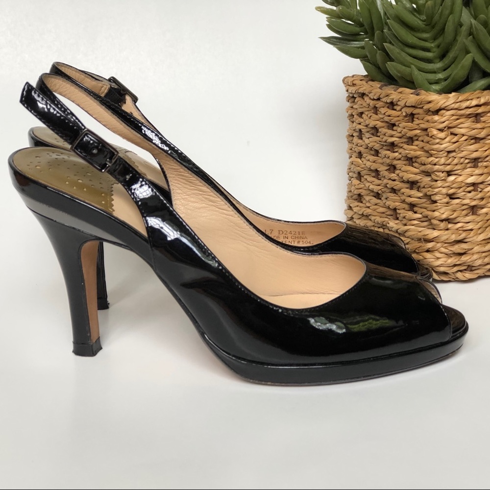 COLE HAAN Black Patent Leather Slingback Heel